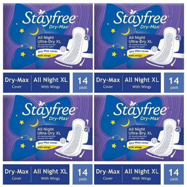 STAYFREE Dry-Max All Night Ultra-Dry XL - 14+14+14+14 Counts Sanitary Pad
