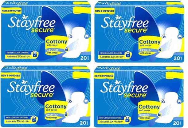 STAYFREE Secure Cottony Soft Cover Regular - 20+20+20+20 Counts Sanitary Pad