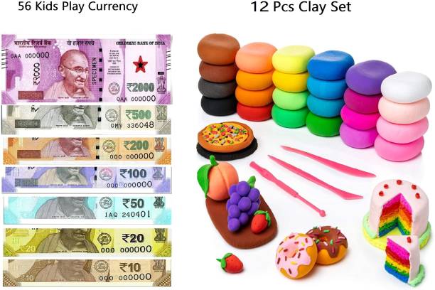 Shopex Clay Set of 12 Colours & 56 Kids Play Currency for Kids Bouncing Clay with Tools