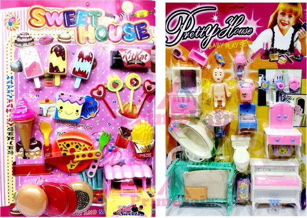 PRIMEFAIR Doll House Pizza Ice Cream, Set for Girl's Combo of 2 Doll House Pretend Play Se
