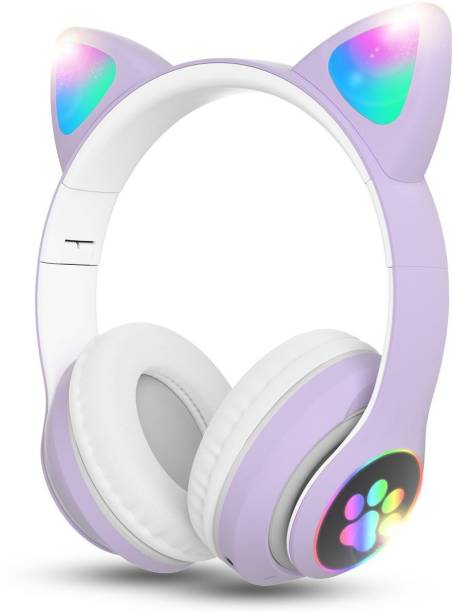 JVA Violet Wireless Cat Headphone with LED Lighting Blu...