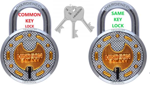 HINDSON Galaxy Brass Lock with Common Key, 2 Padlock with 3 Same Keys, Link Round 65mm Padlock