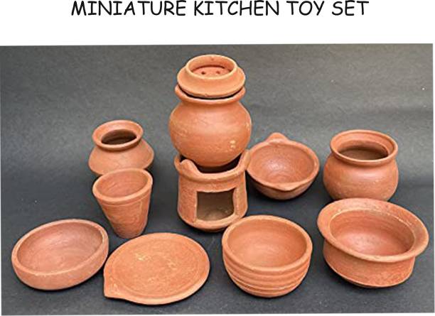 CACTUS VARIETIES Terracotta/clay Miniature kitchen /choppu jaaman set (11 Pieces in A Set)