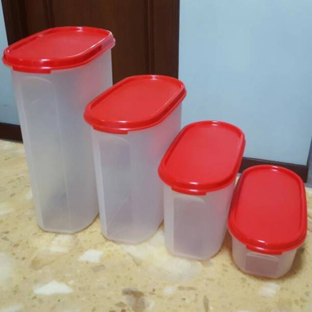 TUPPERWARE OVAL 500ML+1.1L+1.7L+2.3L SET RED (PLASTIC)  - 500 ml, 1100 ml, 1700 ml, 2300 ml Plastic Utility Container