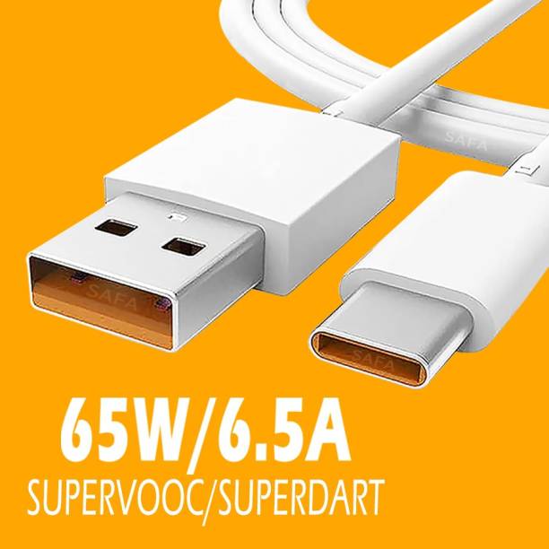 Safa USB Type C Cable 6.5 A 1 m 65W/6.5A SUPER FAST CHARGING CABLE TYPE C SUPPORT / SUPERCHARGER / SUPERVOOC / SUPERDART / SUPERFLASH / FLASHCHARGING / VOOC / DART / DASH / WARP / FLASH / TURBO / SONIC / HYPER / RAPID / 55W / 50W / 44W / 33W / 30W / 27 / 25 / 20W / 18W / 15W / COMPATIBLE FOR REALME X / XT / X2 / X2 PRO / X3 / 5 PRO / X50 PRO / 6 / 6i / 6 PRO / 7 / 7i / 7 PRO / X7 / X7 PRO / X7 MAX / 8 / 8S / 8i / 8 PRO / GT MASTER EDIITION / GT NEO 2 / C25 / C25S / NARZO 30A / 50A / 10 / 20 / 20 PRO / 30 / 30 PRO / OPPO A52 / A53 / A53S / A33 / Y33S / A54 / A55 / A74 / A16 / F15 / F17 / F17 PRO / F19 / F19S / F19 PRO / F19 PRO PLUS / K3 / A9 / A5 / R17 / RENO / RENO 2 / RENO 10X ZOOM / RENO 2F / RENO 2Z / RENO3 / RENO3 PRO / RENO4 PRO / RENO5 PRO / RENO6 / RENO6 PRO / VIVO S1 PRO / Z1X / V17 / V17 PRO / V19 / V20 / V20 SE / V20 PRO / V21 / V21E / Y50 / Y51 / Y51A / Y72 / Y73 / Y21 / Y30 / Y31 / X50 / X50 PRO / X60 / X60 PRO / X60 PRO PLUS / X70 PRO / X70 PRO PLUS / iQOO 3 / 7 / Z3 / Z5 /