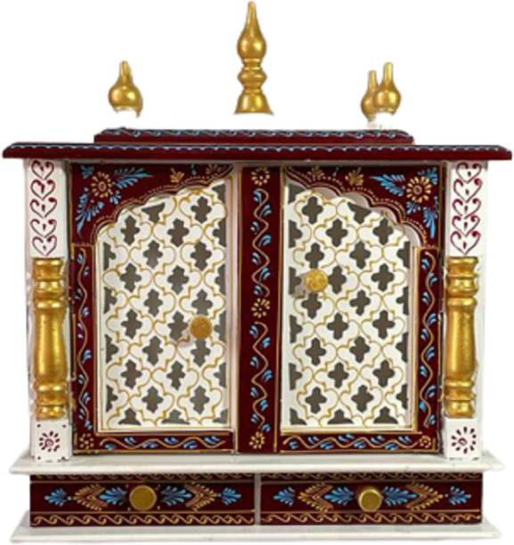 CRAFTSFORT Hand Made Handcrafted with LED Light Solid Wood Solid Wood Home Temple