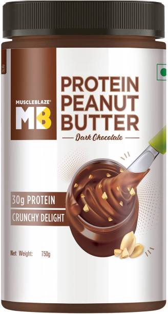 MUSCLEBLAZE High Protein Peanut Butter, Crunchy, Dark Chocolate Spread, 750 g
