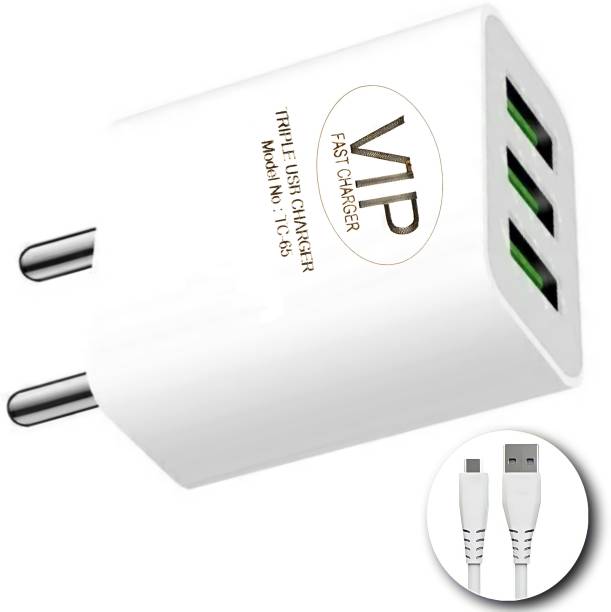 VIP TC-653 Port USB Wall Charger Adapter with 3.4 Amp Power Supply for All Android and iOS Devices 3.4 A Multi port Mobile Charger with Detachable Cable(with One Meter One Piece Android Data Cable) 6 W 3.4 A Multiport Mobile Charger with Detachable Cable