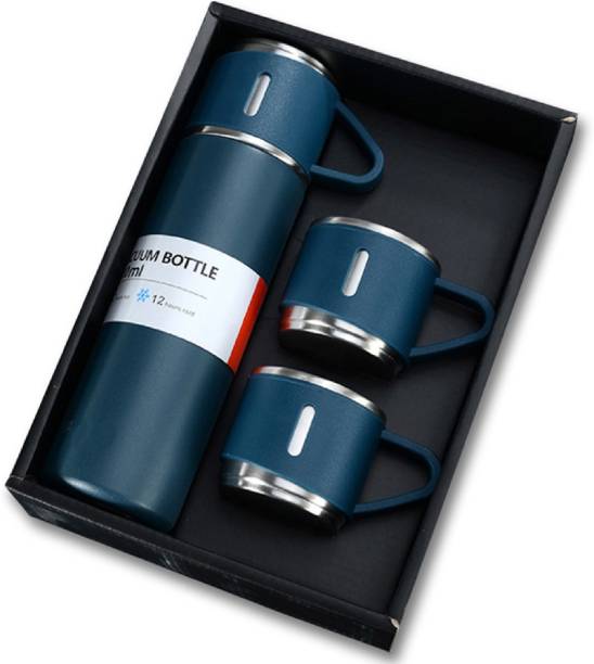 Aradhya Shoppe Stainless Steel Vacuum Flask with 3 set of Steel Cup Combo - 500ml 500 ml Flask