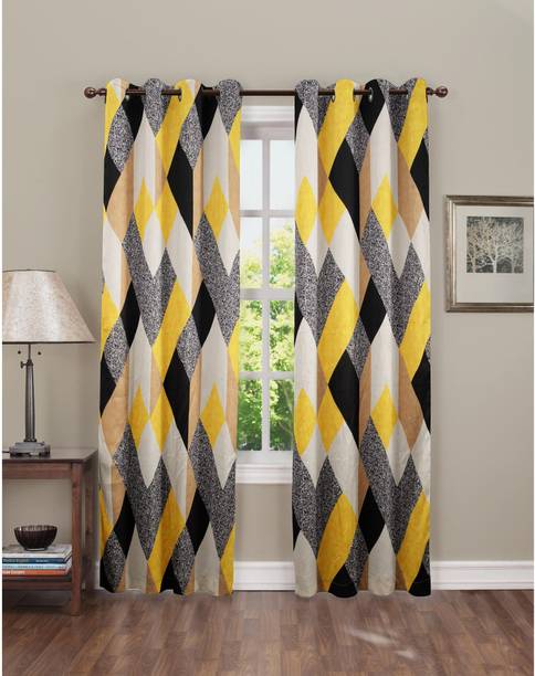 Crepe Curtains At Best S In India Flipkart Com Crepe Curtains, Yellow Grey And Black Curtains