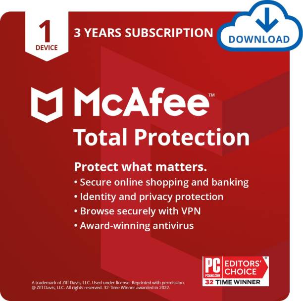 McAfee Total Protection 2022 1 PC VPN, Password Manager & Dark Web Monitoring Included PC/Mac/Android/iOS 3 Years Total Security (Email Delivery - No CD)