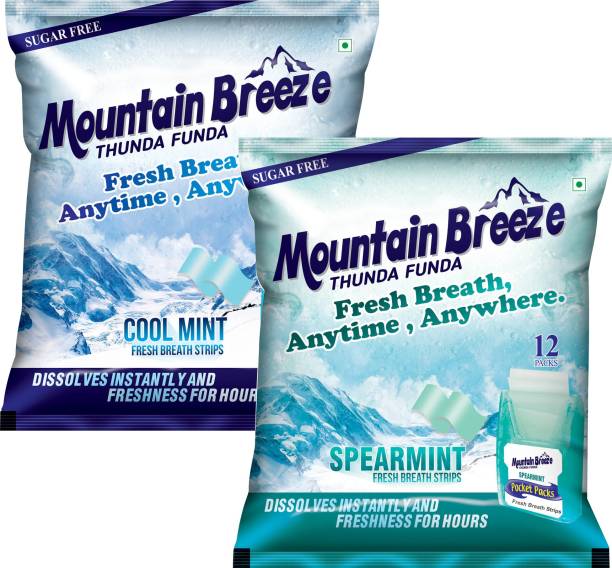 Mountain breeze Coolmint & Spearmint Fresh Breath Strips ( 18 Strips ) Pack of 12*2= 432 Strips Mint Mouth Freshener