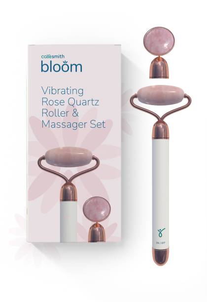 caresmith CS69 Bloom Vibrating Rose Quartz Face Roller | 2 Massage Heads| AA Battery Provided | Jade Roller for Face Massager Massager
