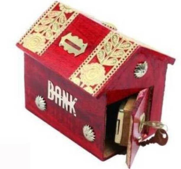 BANASAR Decorative Money Bank Hut Shape Red