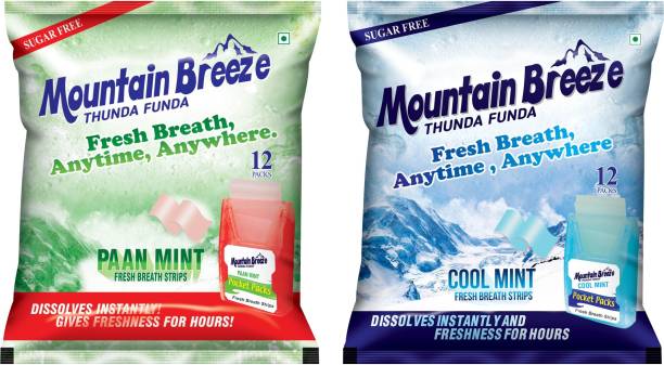 Mountain breeze Coolmint & Paanmint Fresh Breath Strips ( 18 Strips ) Pack of 12*2= 432 Strips Mint Mouth Freshener