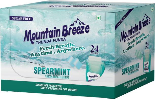 Mountain breeze Suger Free Spearmint Fresh breath Strips(24 Strips each) Pack of 24x24=576 Spearmint Mouth Freshener