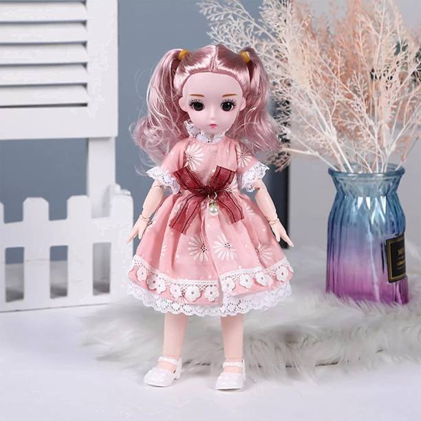 Tickles Set Joint Makeup Cute Girl Brown Eyes Fashionable Doll Pink Dress for Kids Girls