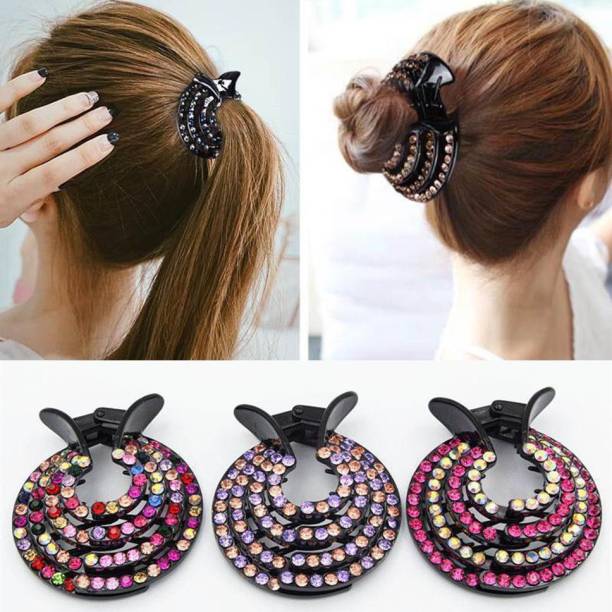 barakath Hair Clips Rhinestone Claw Ponytail stylish elegant hair accessories(Pack of 3) Hair Claw