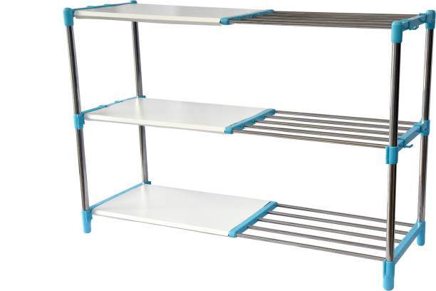 LivingBasics Rust-Free Stainless Steel Adjustable Multipurpose Stand for Kitchen Storage/Microwave & OTG Rack/Shoe Rack/Bathroom Stand/Office Organizer/Bookshelf Stainless Steel Wall Shelf