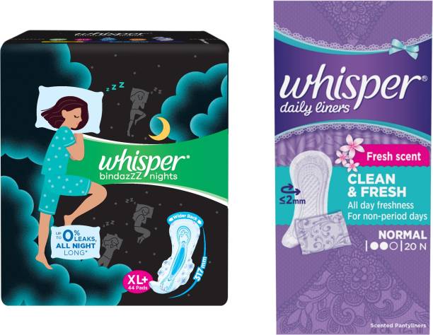 Whisper Nights 44s plus Panty liner 20s Sanitary Pad