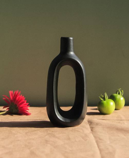 purezento Kieko geometrical Oval Shape vase for living room/bed side corner Ceramic Vase