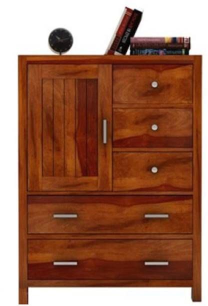 WOODSTAGE Sheesham Wood Chest of Storage Drawers and 1 Cabinet for Home Living Room Hall Solid Wood Free Standing Chest of Drawers