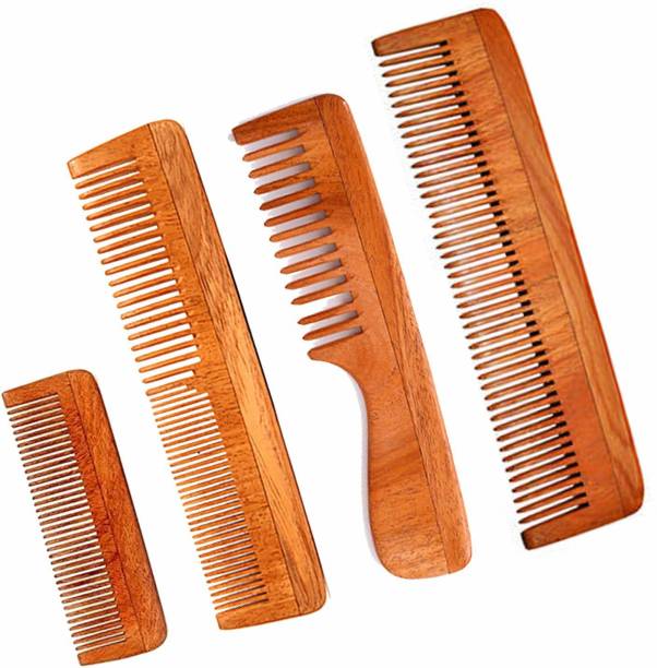 Pitambara Neem Wooden Comb Set for Women & Men | Hair Growth |Dandruff Remover