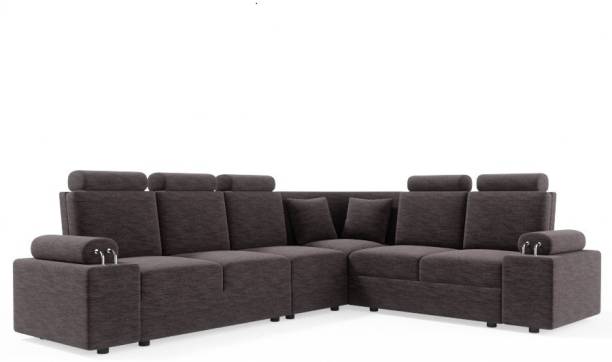 Sekar Lifestyle L Shape Corner With Steel Handles Fabric 5 Seater  Sofa