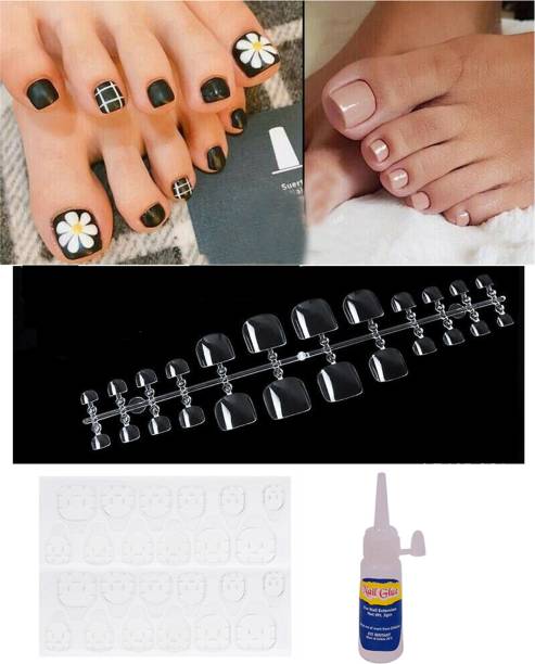 TBUY 24 Pcs Clear Foot Toe nails False nails with nail glue tabs double sided sticker Transparent