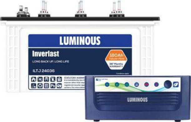 LUMINOUS Inverlast ILTJ 24036 180Ah Short Jumbo Tubular Battery With Eco Volt Neo 850 Pure Sine Wave Inverter
