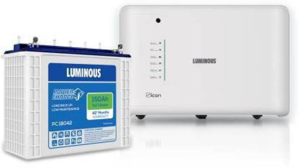 LUMINOUS iCon 1100 Pure Sine Wave Inverter with Power Charge PC 18042 150Ah Tall Pure Sine Wave Inverter