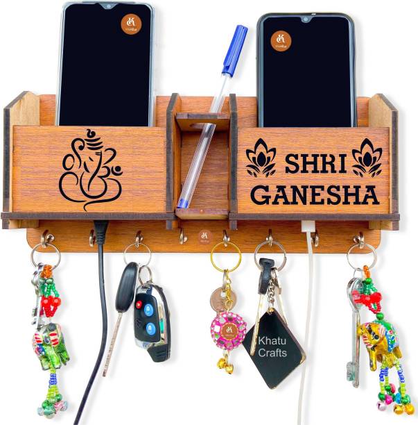 Khatu Crafts Shri Ganesha Mobile Holder, Pen stand & Wood Key Holder