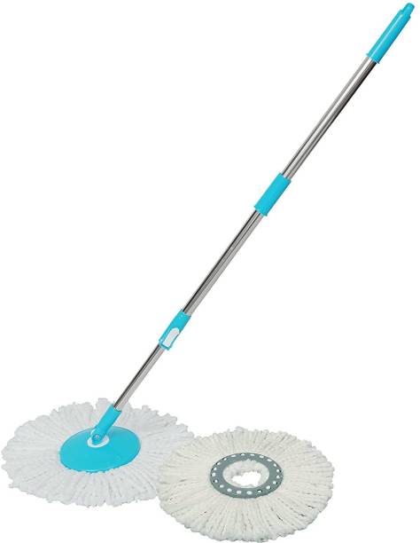 Hoshila Spin 360 Degree Mop Full Stick Head Stainless Steel Rod with 1 Refill Mop Rod Mop Head and Rod