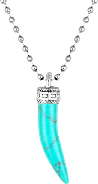 Kanak Jewels Stainless Steel Turquoise Crystal tusk Shaped Fashion Tiger Nail Ivory Pendant Stainless Steel, Ivory Pendant