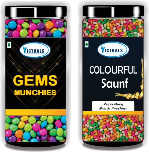 Victuals Chocolate Gems & Colourful Saunf Combo ( 200gm each ) | For Cake Decoration | Truffles