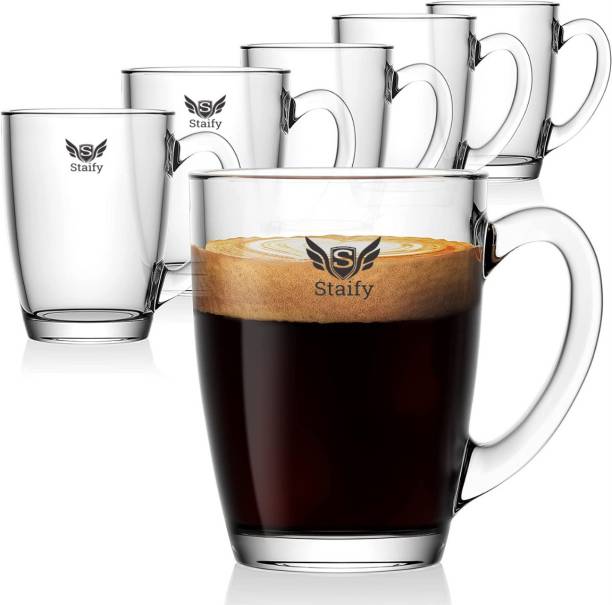 Staify Pack of 6 Glass Tea & Glass Coffee Cup Set | Plain Tea Cup With Heavy Base | Hot Coffee Mug | For cold and Hot coffee and Tea Also For Milk, Kava, Juice, Ice-cream, Etc.