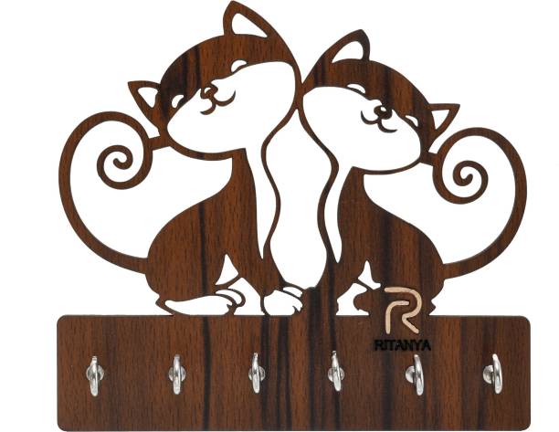 RITANYA WOODEN WALL 6 KEY HOLDER CAT DESIGN Wood Key Holder