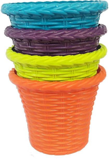 RSAL Small Plastic Decoration Mat Flower Pot for Indoor/Outdoor height 6 inch Plant Container Set