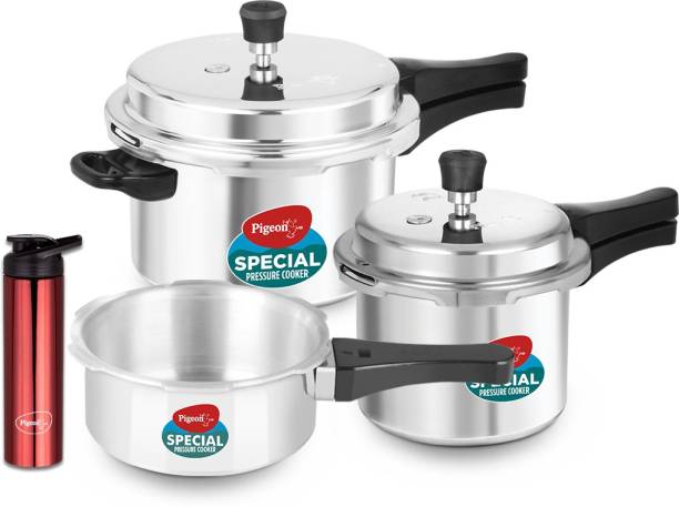 Pigeon Special Aluminium 2, 3 & 5 Litre Pressure Cooker and Stainless Steel Bottle 10 L Pressure Cooker