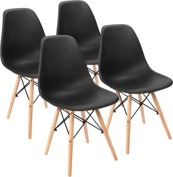 Finch Fox Eams Replica Molded ABS Plastic with Wood Legs Dining Chair in Black (Set of 4) Plastic Dining Chair
