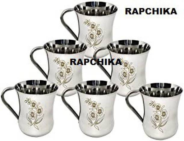 RAPCHIKA (Pack of 6) Pack of 6 Stainless Steel single wall tea and coffee cup (Silver) 200 ML Glass Set Beer Mug