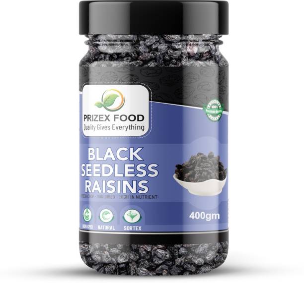 Prizex Premium Afghani Seedless Black Raisins, All Premium Dry fruits Kismis 400GM Raisins