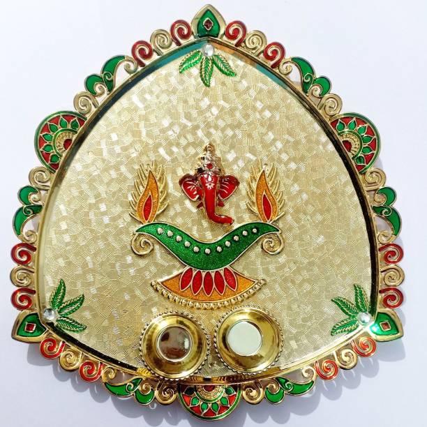 P A HEALTH AND FITNESS Decorative Acrylic Rakhi Pooja Thali/Roli Chawal/Haldi Kumkum Holder.[8 Inch] Gold Plated
