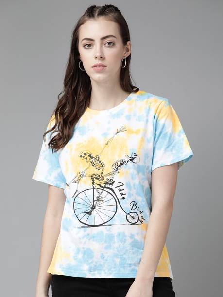 THE DRY STATE Tie & Dye Women Round Neck Multicolor T-Shirt