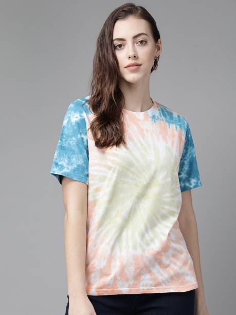 THE DRY STATE Tie & Dye Women Round Neck Multicolor T-Shirt