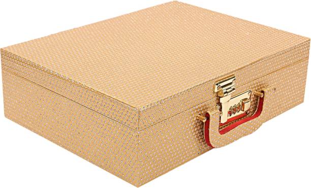 KUBER INDUSTRIES Wooden Glitter Dot Design 3 Rod Bangle Box/Case With Mirror & Number Lock(Gold) Make up, Jewellery Vanity Box