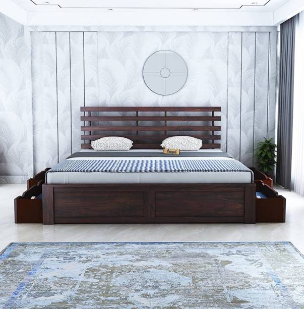 Ganpati Arts Sheesham Wood King Size Bed for Bedroom/Home/Hotel/Living Room (With Storage) Solid Wood King Bed