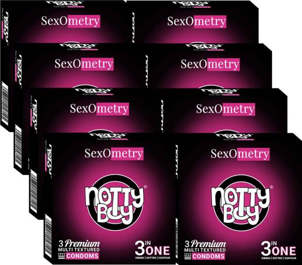 NottyBoy Multi Textured 3 in 1 Dotted, Ribbed, Contour (Set of 8, 24 Units) Condom