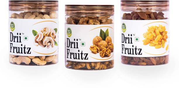 driifruitz Premium Cashew WW-240, Premium California Walnut , Premium Indian Raisins Cashews, Walnuts, Raisins