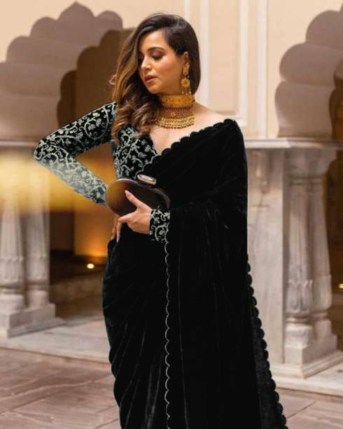 PD CLOTH VILLA Embroidered Bollywood Velvet Saree